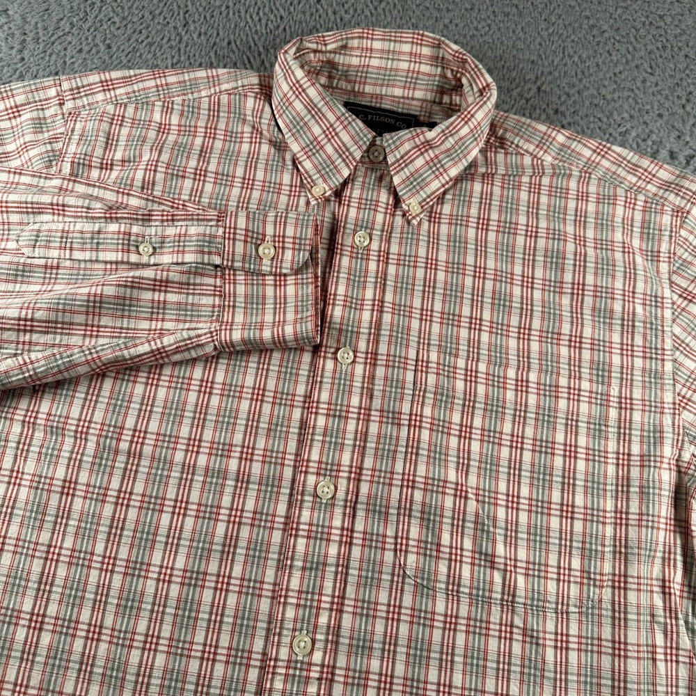 CC Filson Co Shirt Mens M Plaid Button Down Cotton Red Gray Long Sleeve Casual‎